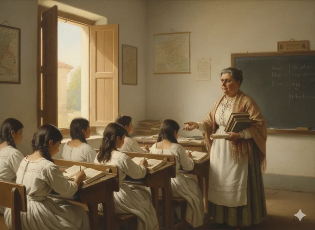 Rita Cetina Gutiérrez, Mexican teacher and writer from the 1800s, calm and intelligent expression, vintage style, neutral background, soft lighting, realistic historical portrait, inspi